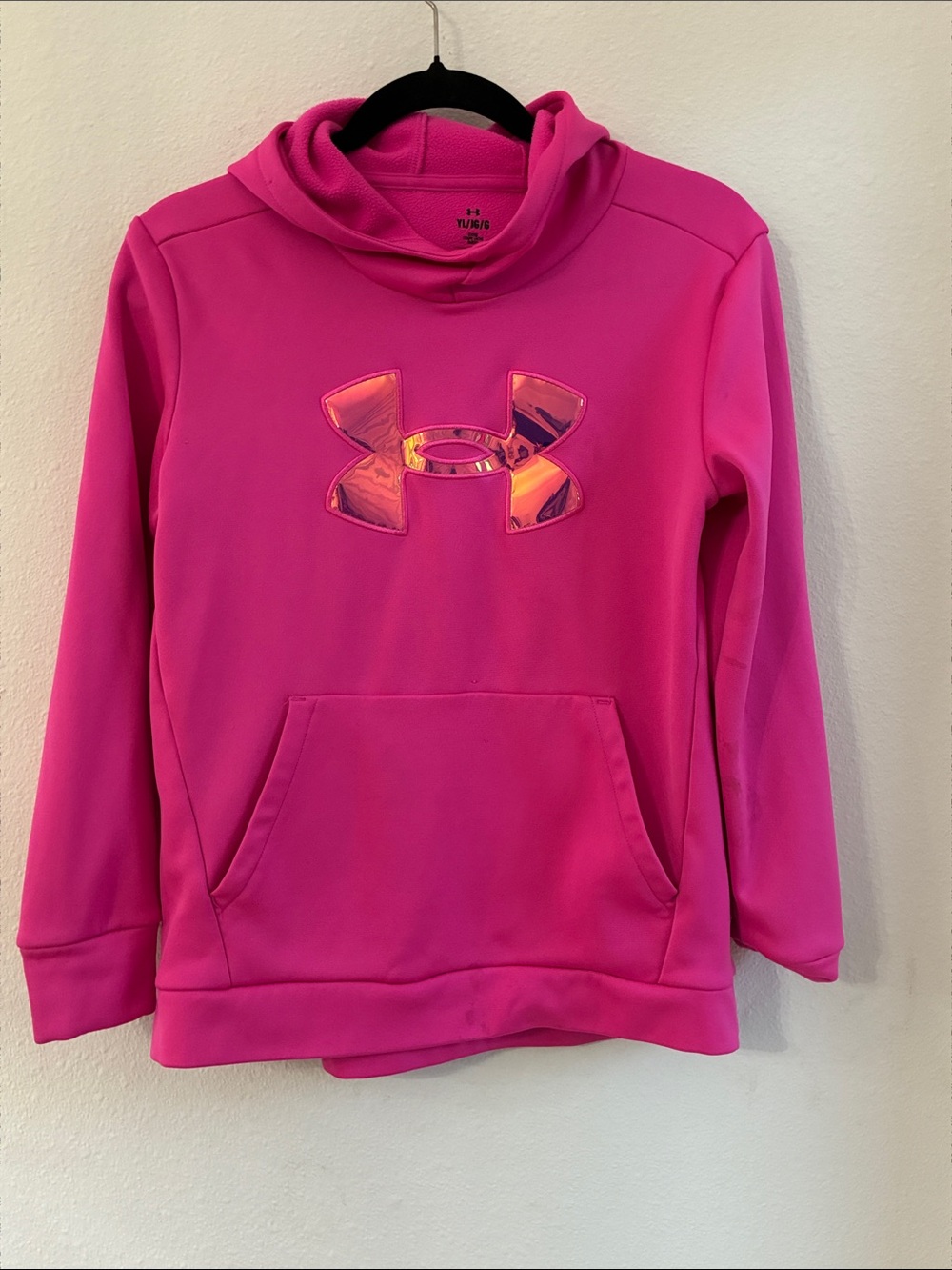 Under Armour Girls Hot Pink Hoodie with Shiny Logo